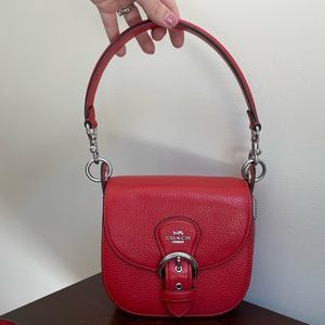 Coach Kleo Pebble Leather Shoulder Bag in Bright Poppy/ Silver